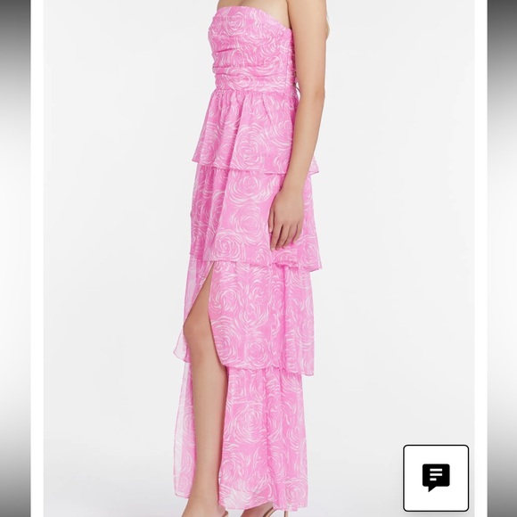 Strapless Amanda Uprichard Pink Tiered Maxi Dress (wedding guest) - Picture 5 of 11